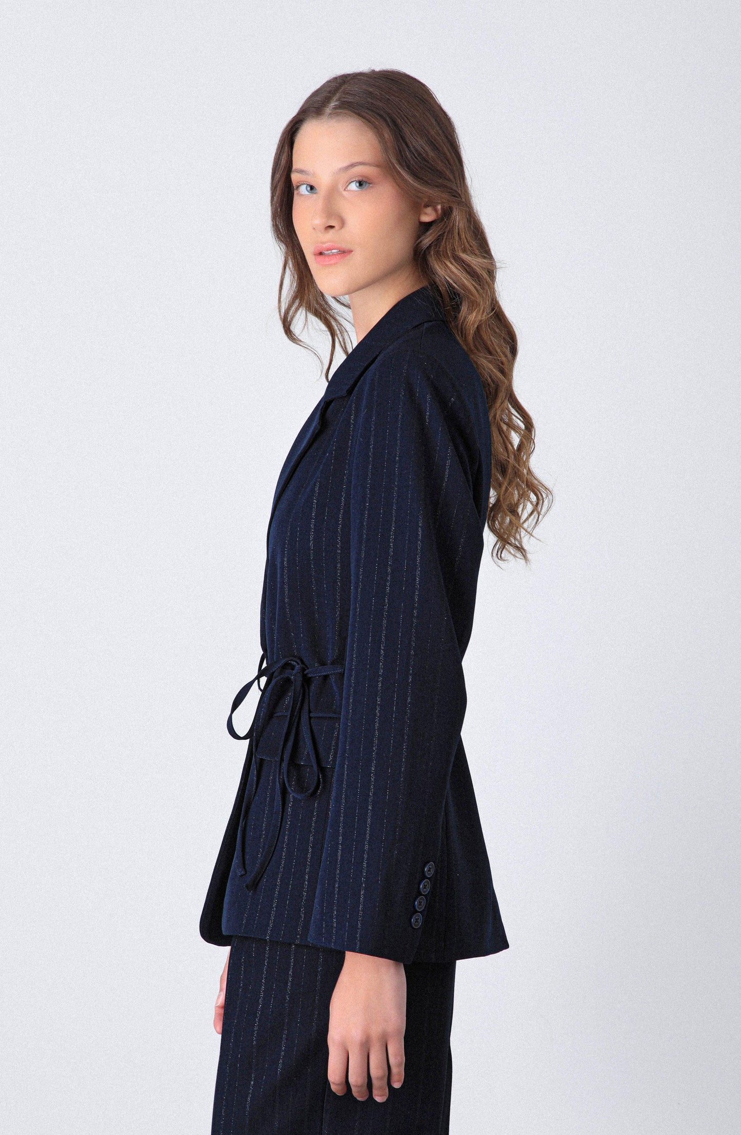 Navy Lurex Striped Blazer