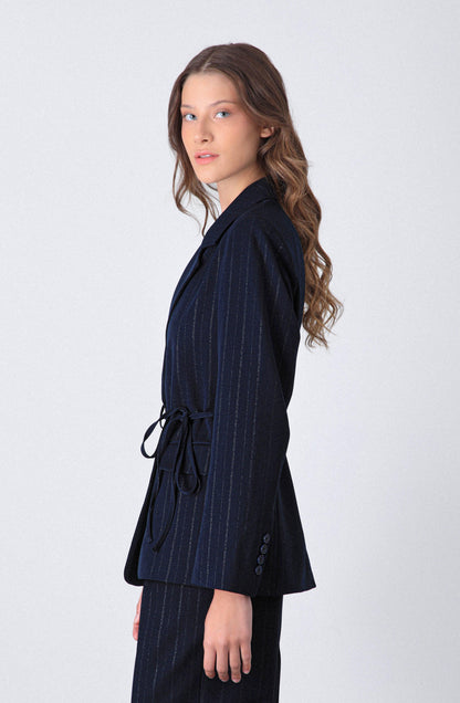 Navy Lurex Striped Blazer