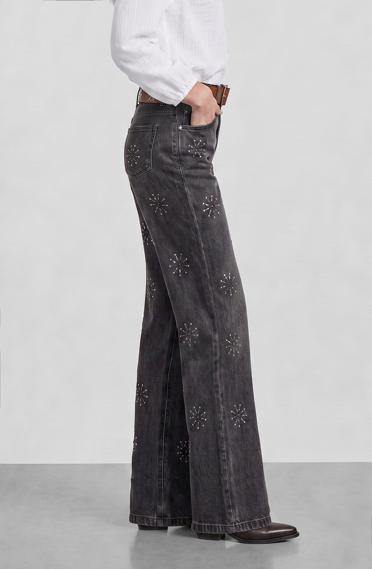 Grey Shimmer Floral Pants