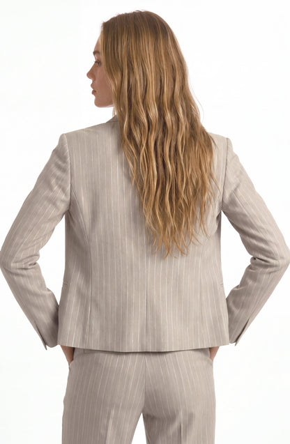 Cropped Beige Lurex Striped Blazer