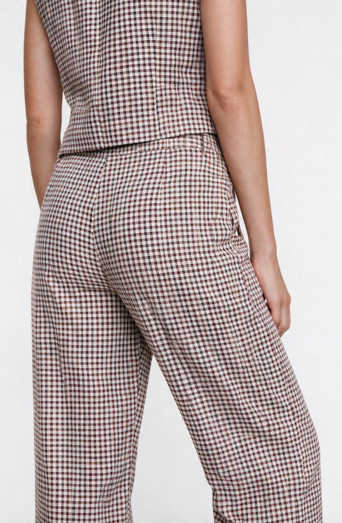 Ecru Plaid-Print Pants