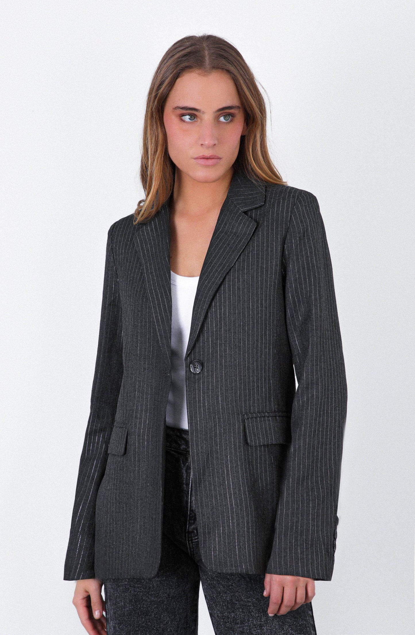 Gray Lurex Stripe Blazer