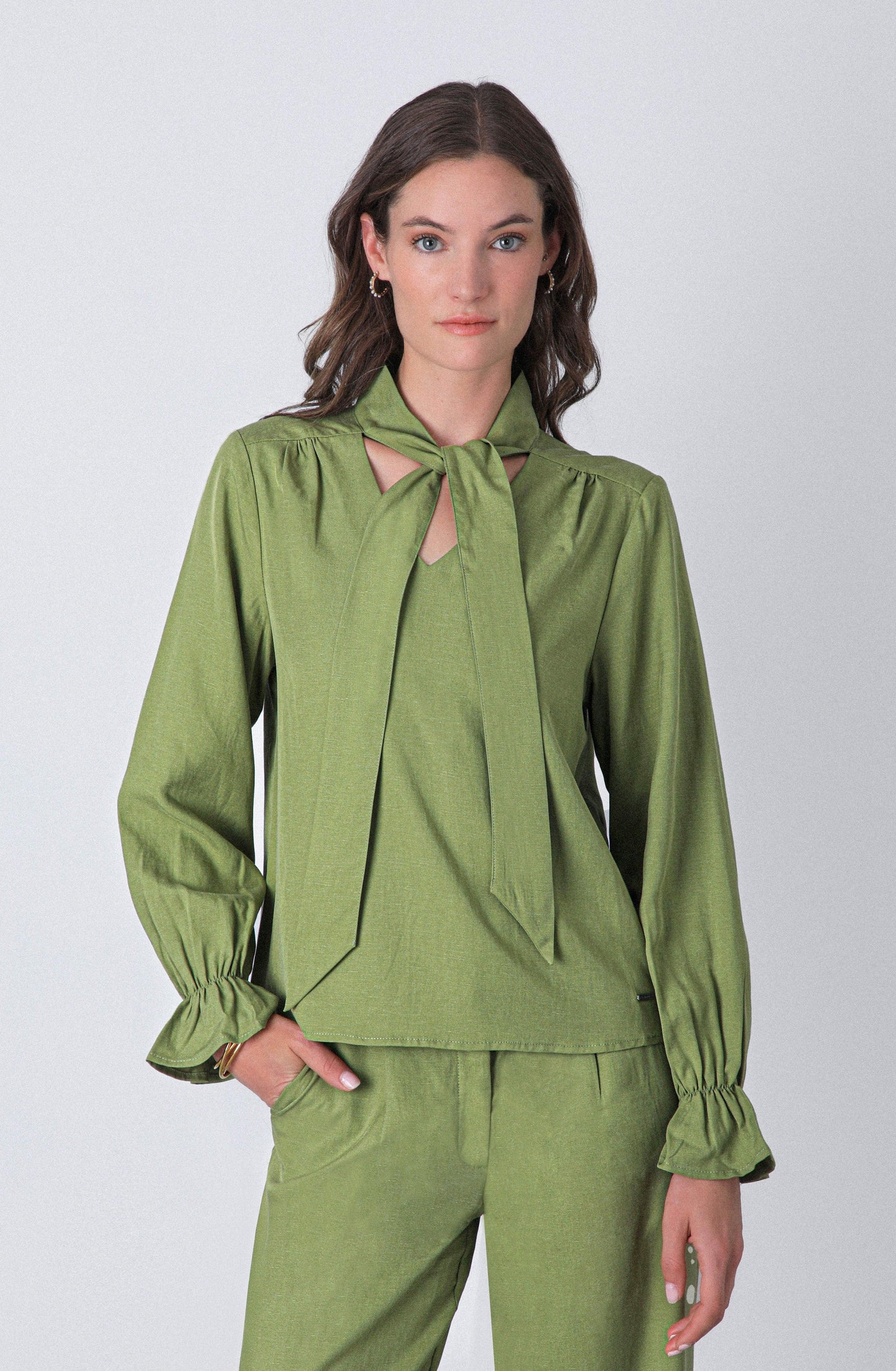 Green Tie Blouse