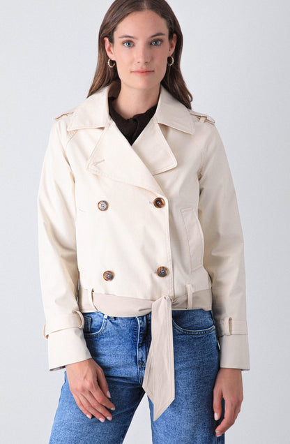 Cropped Ecru Trench Coat