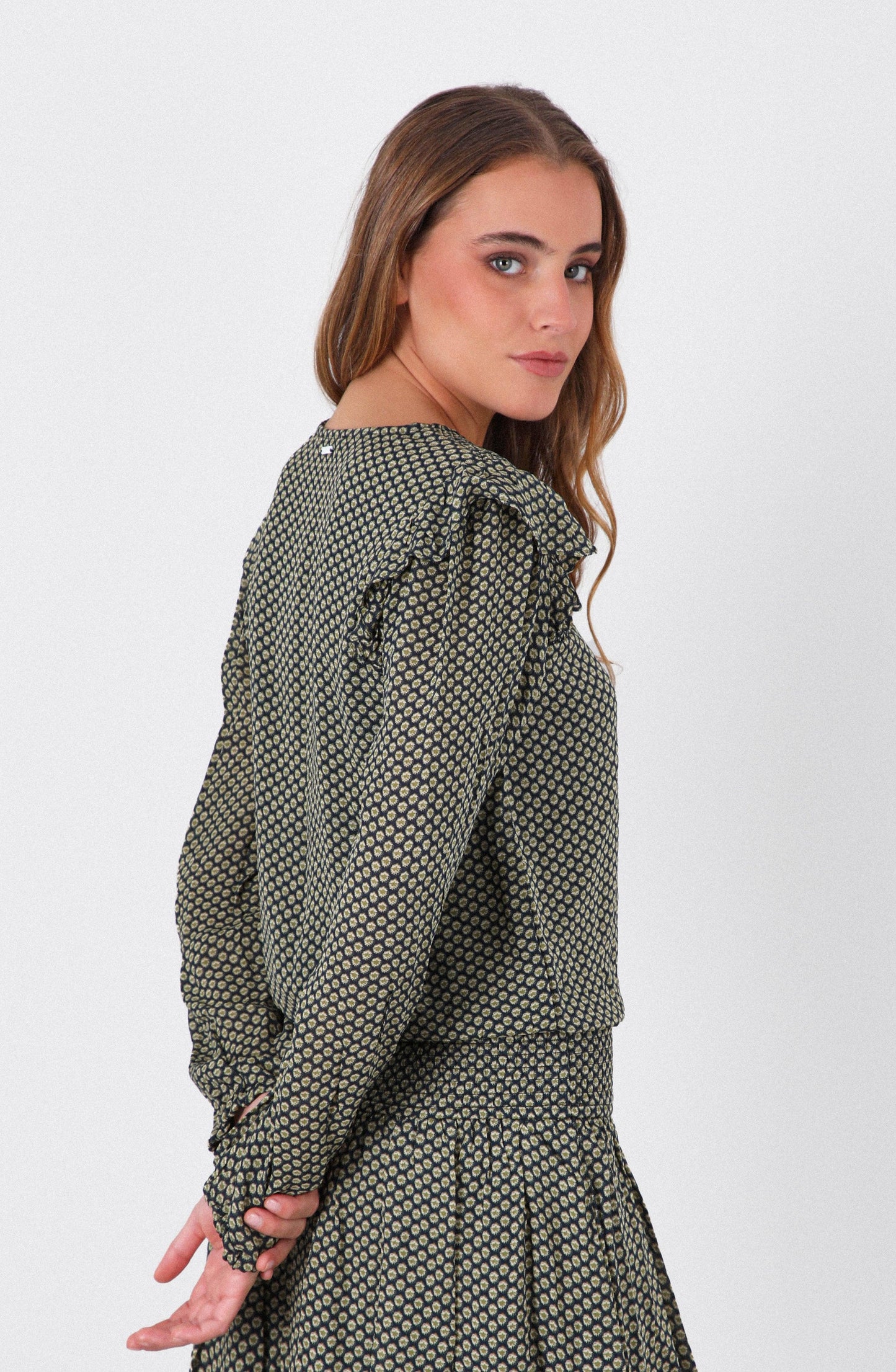 Navy Lurex Print Flowy Blouse