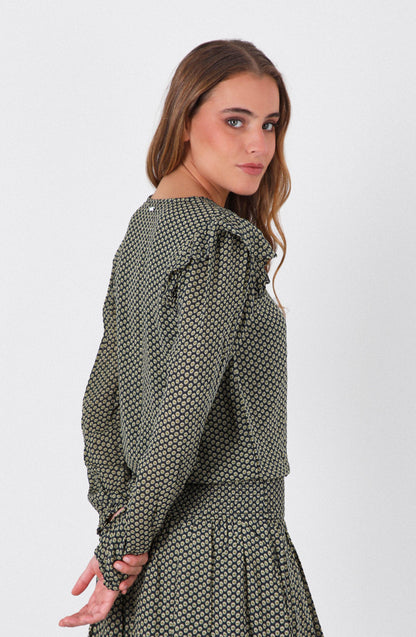 Navy Lurex Print Flowy Blouse