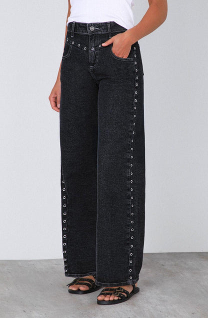 Black Front Buttonhole Pants