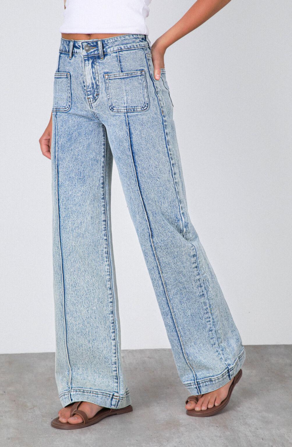 Pocket Blue Wide-Leg Pants