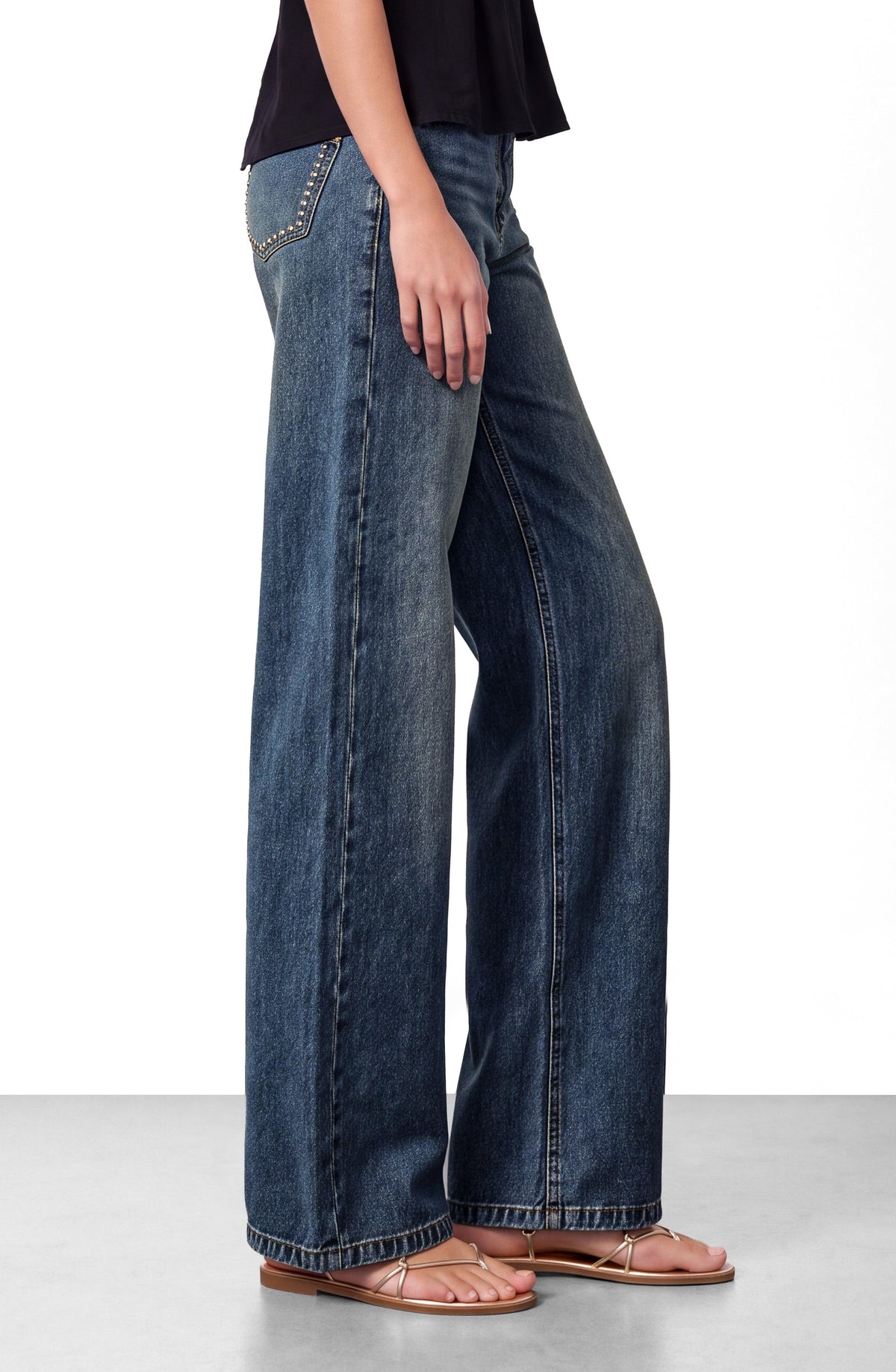 Blue Studded Pants Without a Waistband