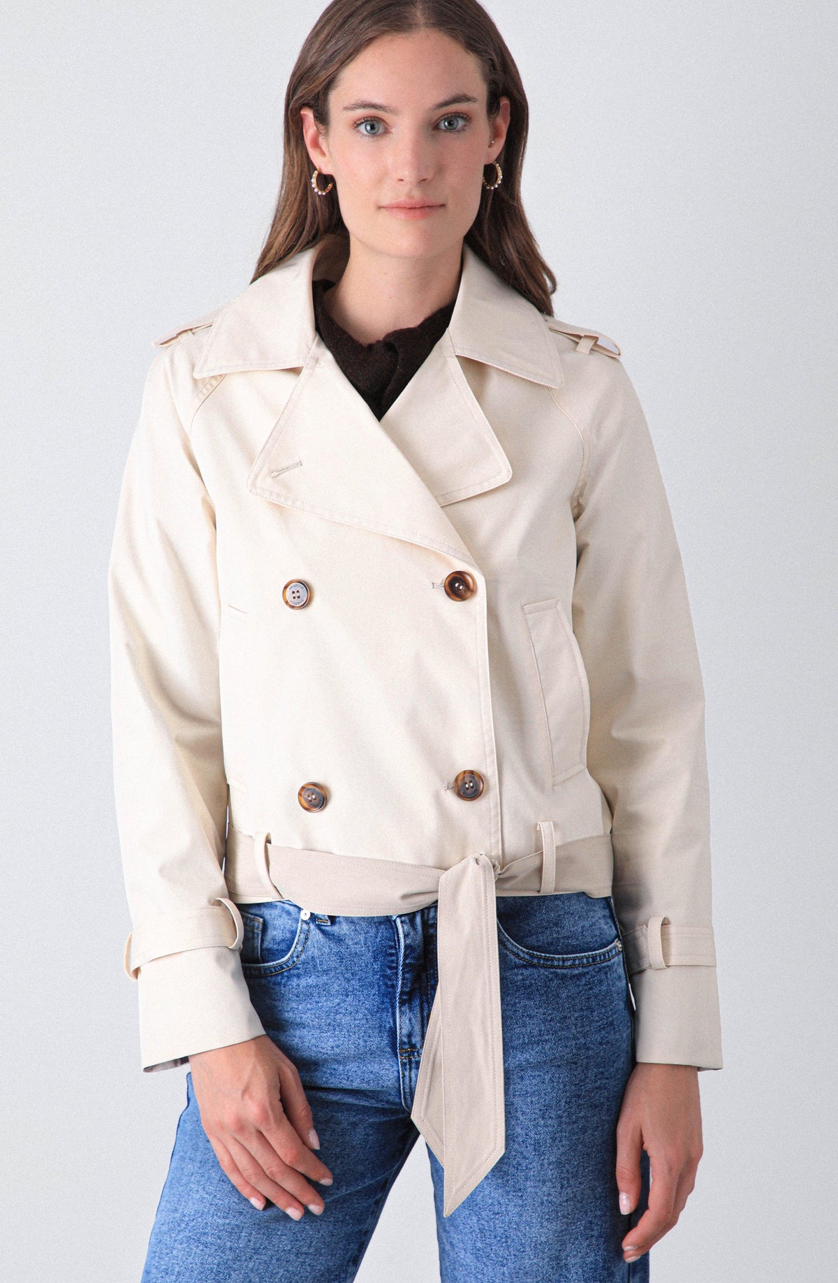 Ecru Cropped Trench Coat