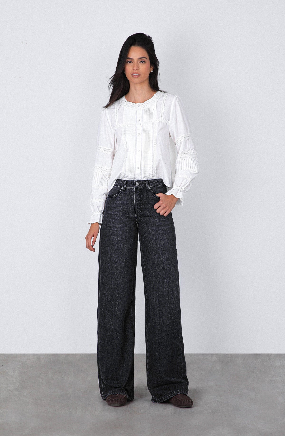 Brown Pants with Denim Appliqué