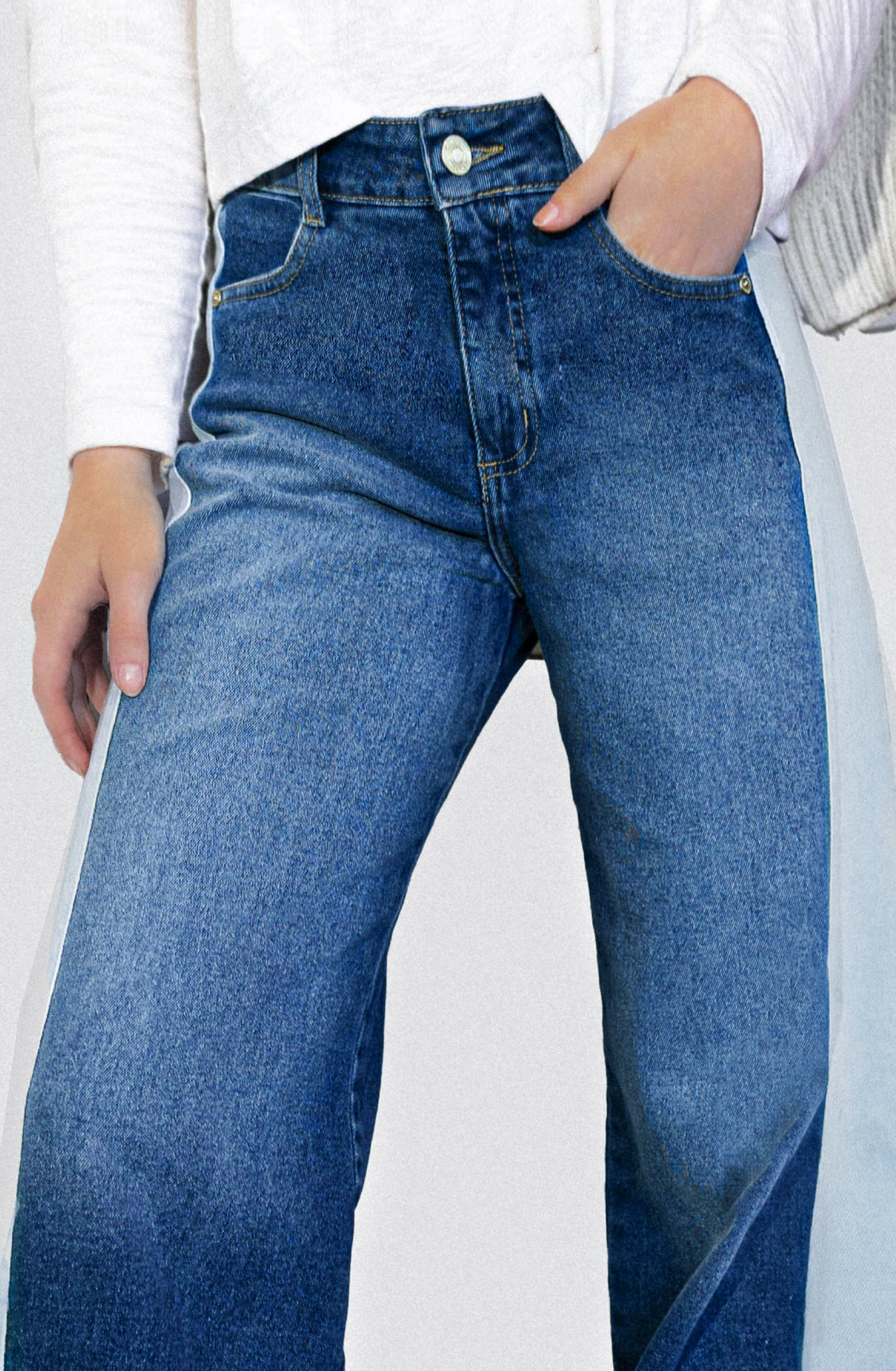Bicolor Pants with White Stripe