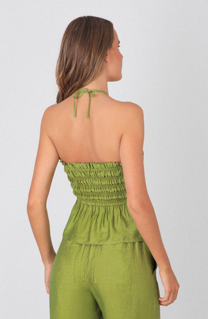 Pistachio Linen Strapless Top