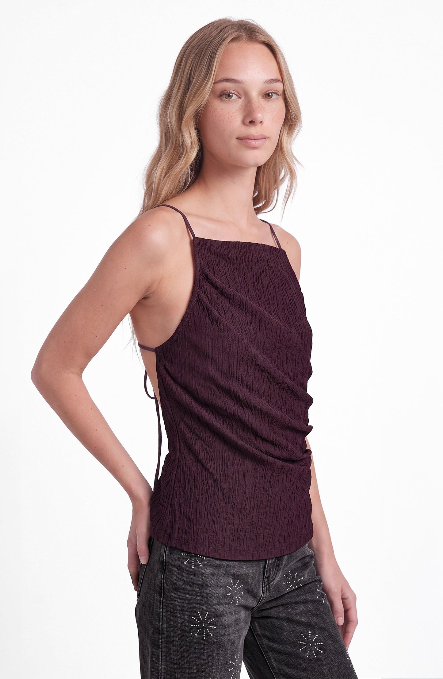 Top Drapeado Backless Burgundy