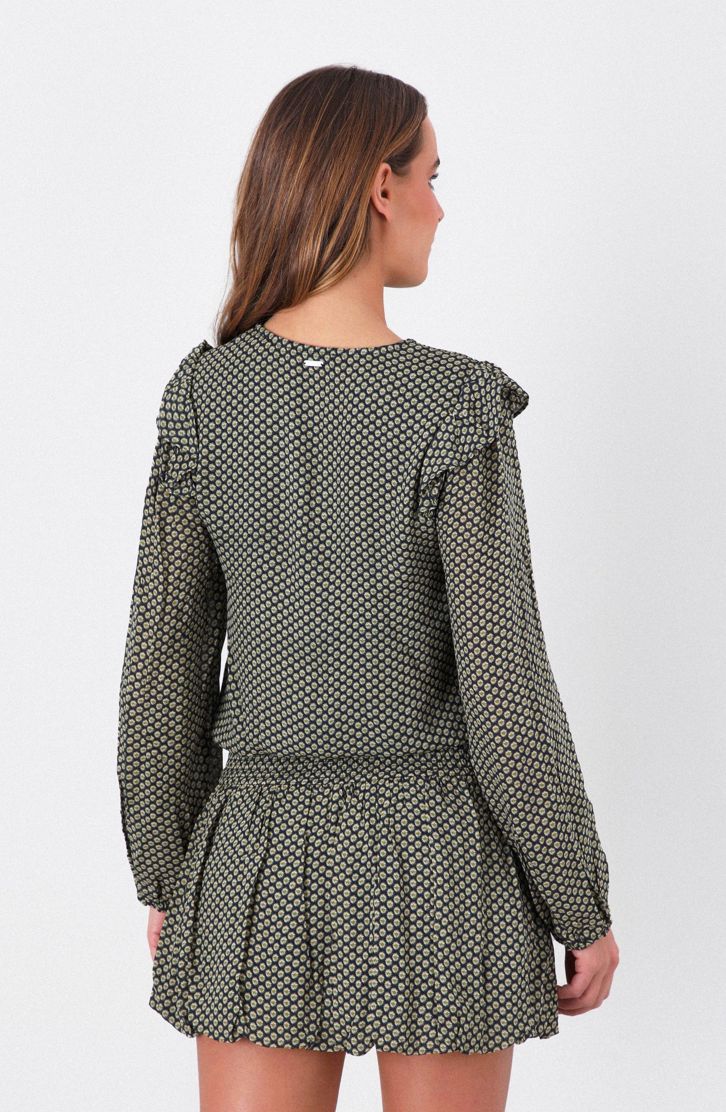 Navy Lurex Print Flowy Blouse