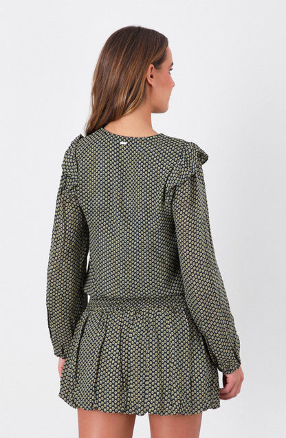 Navy Lurex Print Flowy Blouse