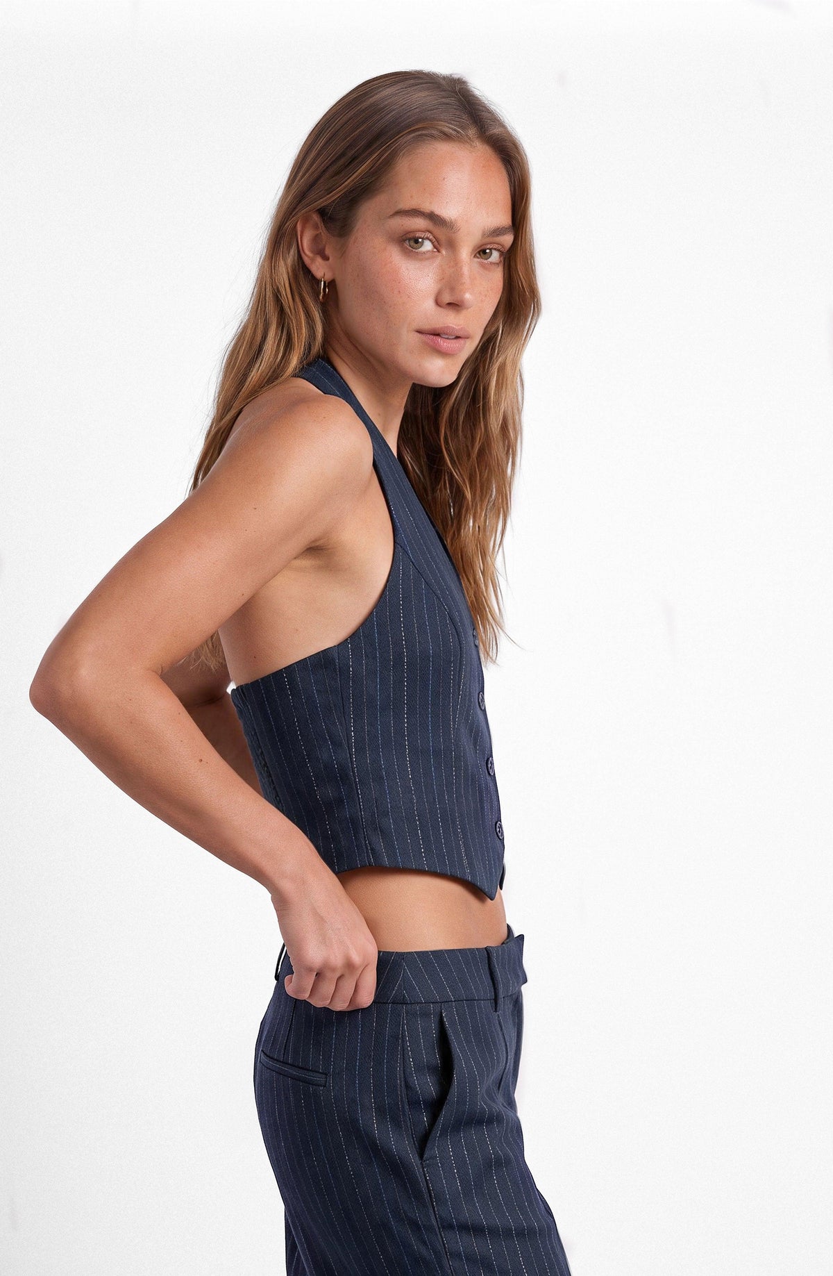 Blue Lurex Striped Vest