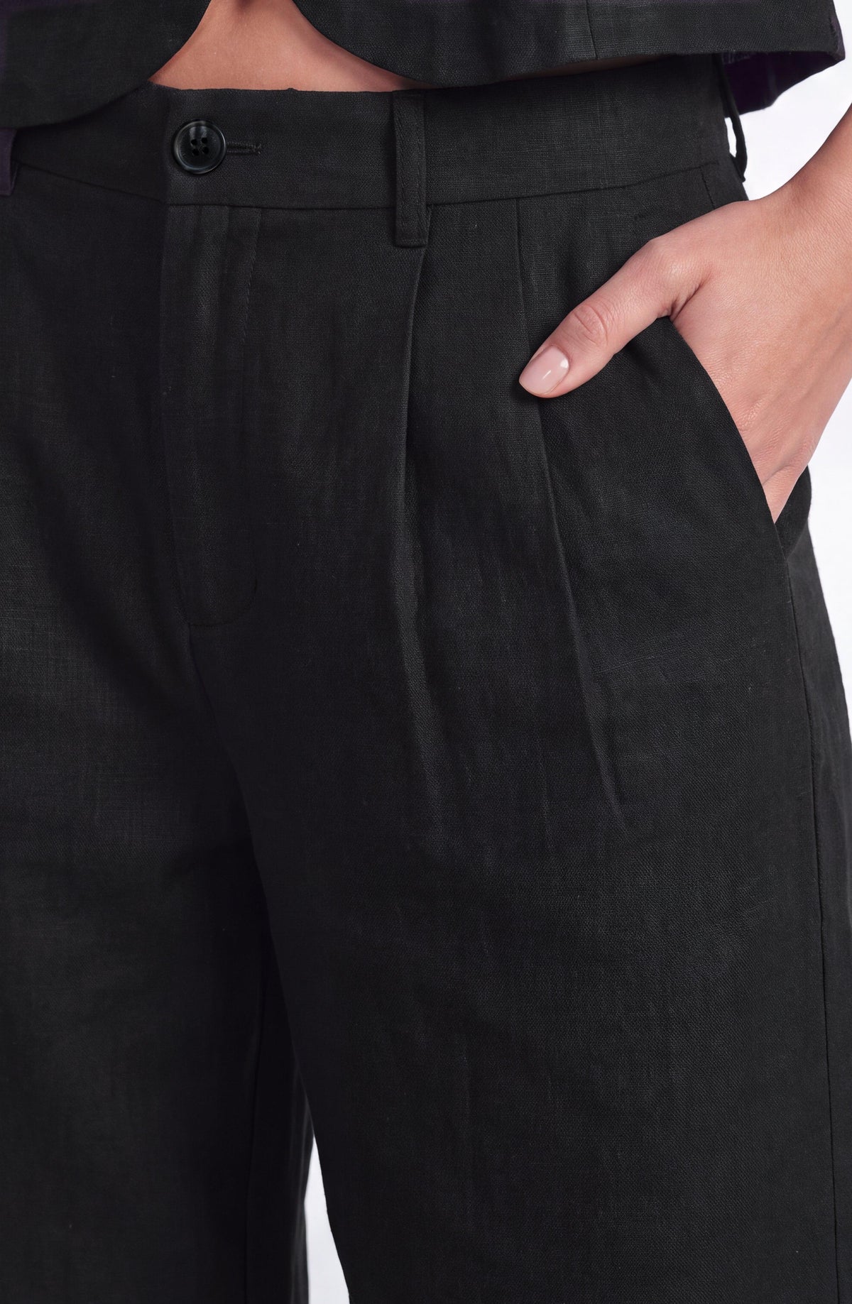 Black Linen Tailored Pants