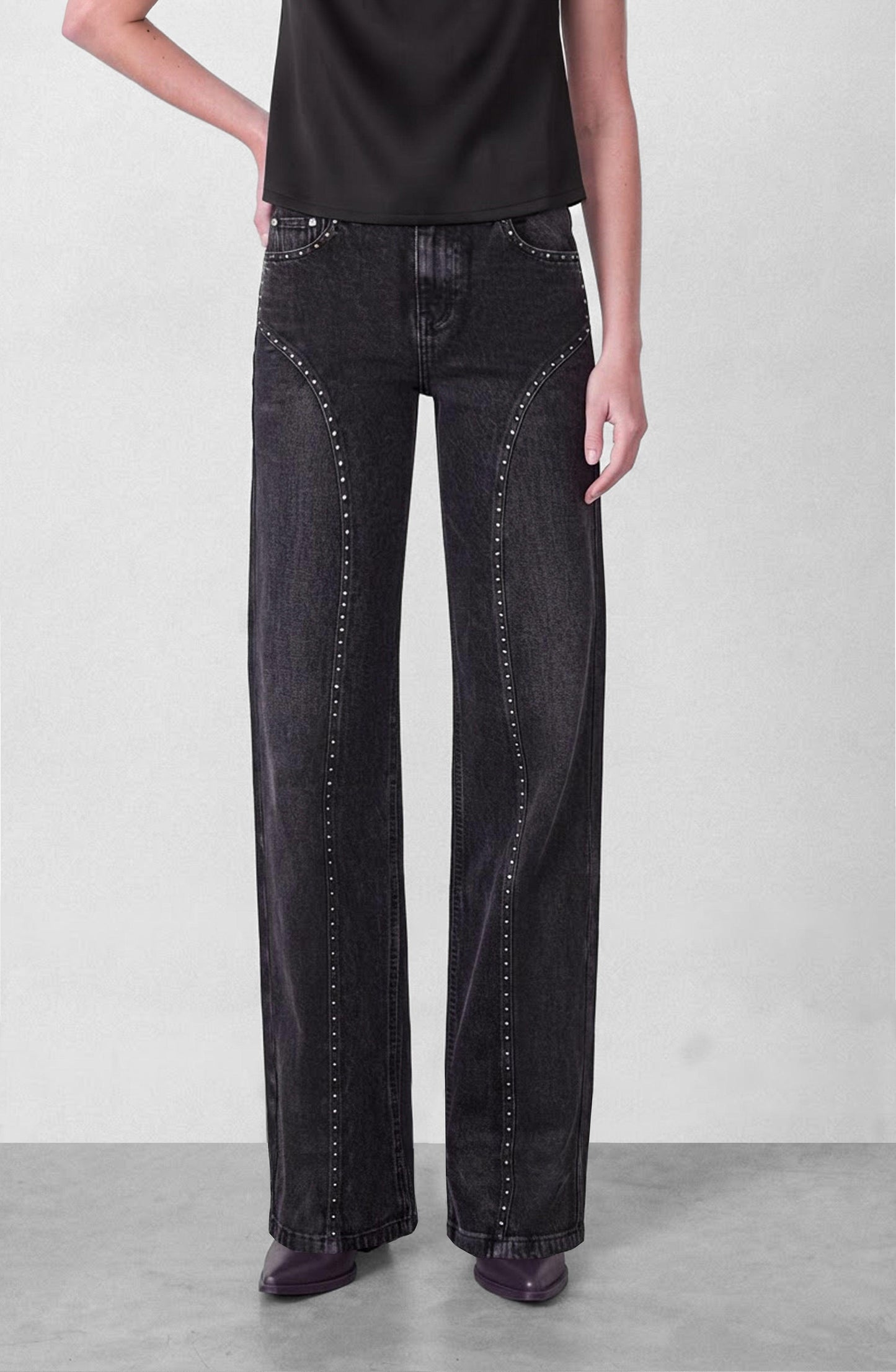 Wide Grey Studded Cut Pants