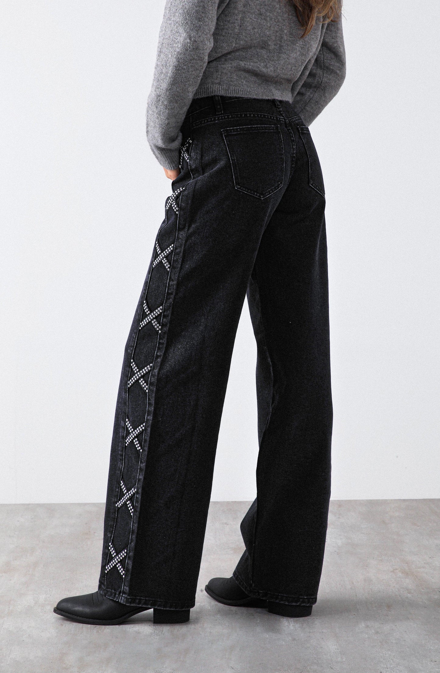 Black Side Stripe Studded Pants