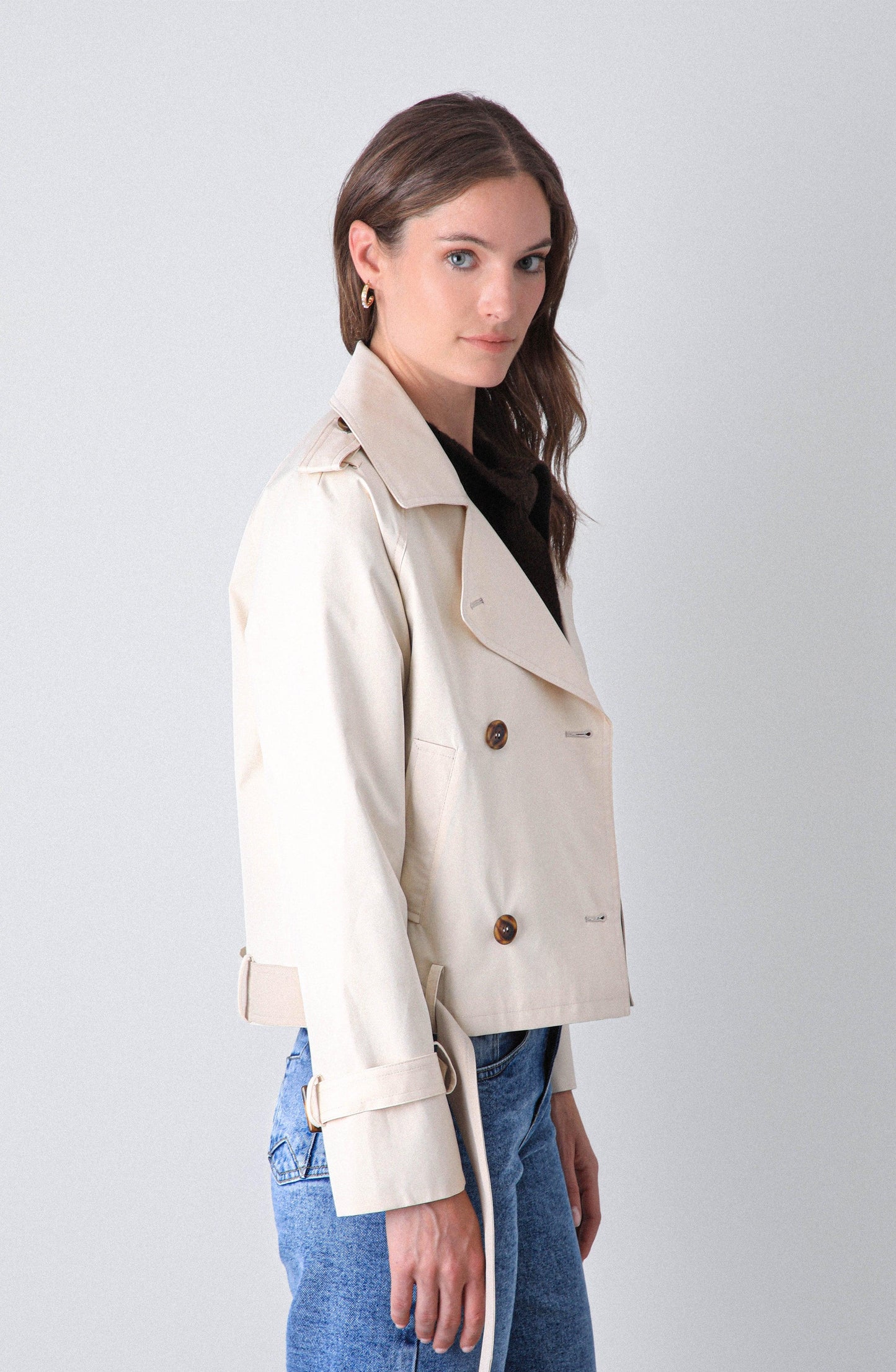 Cropped Ecru Trench Coat
