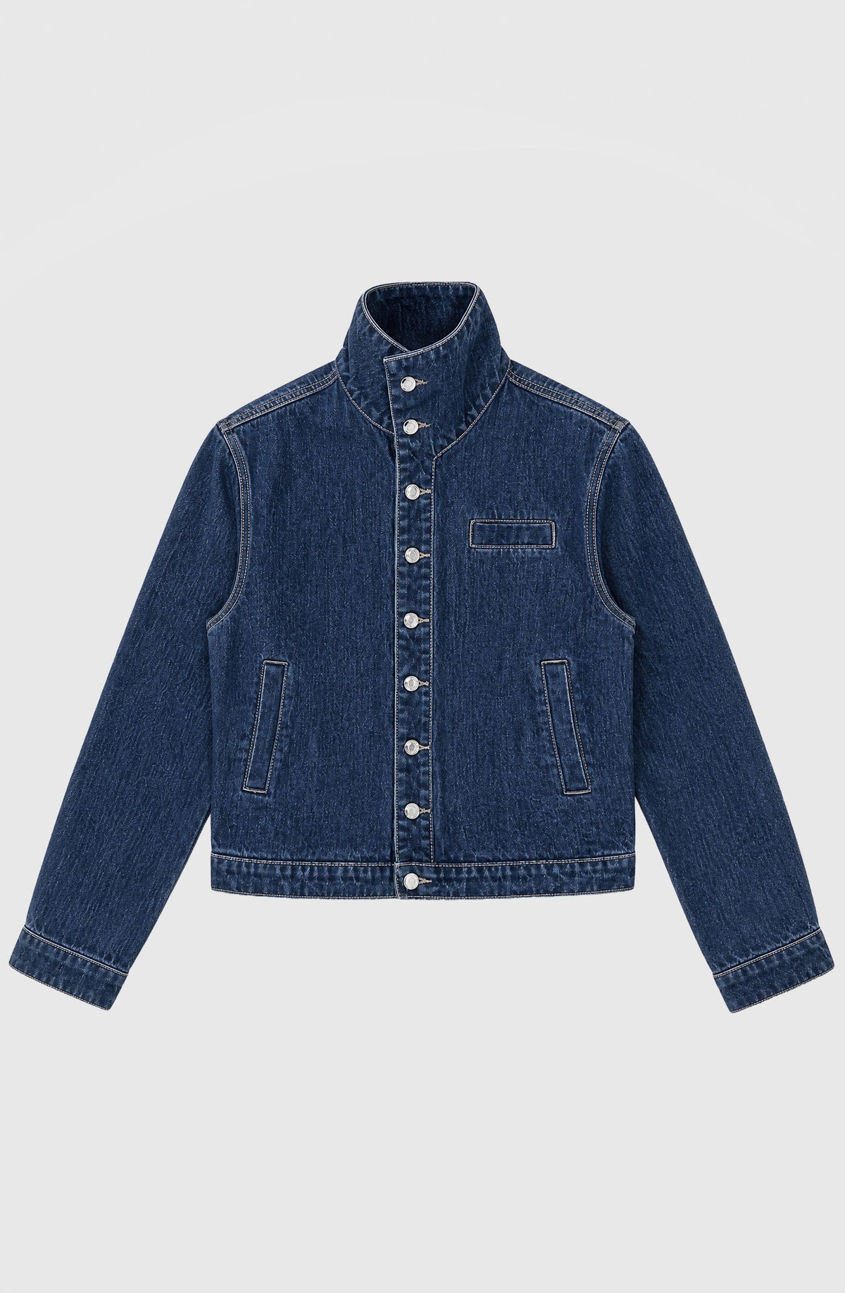 Blue Funnel-Neck Denim Jacket