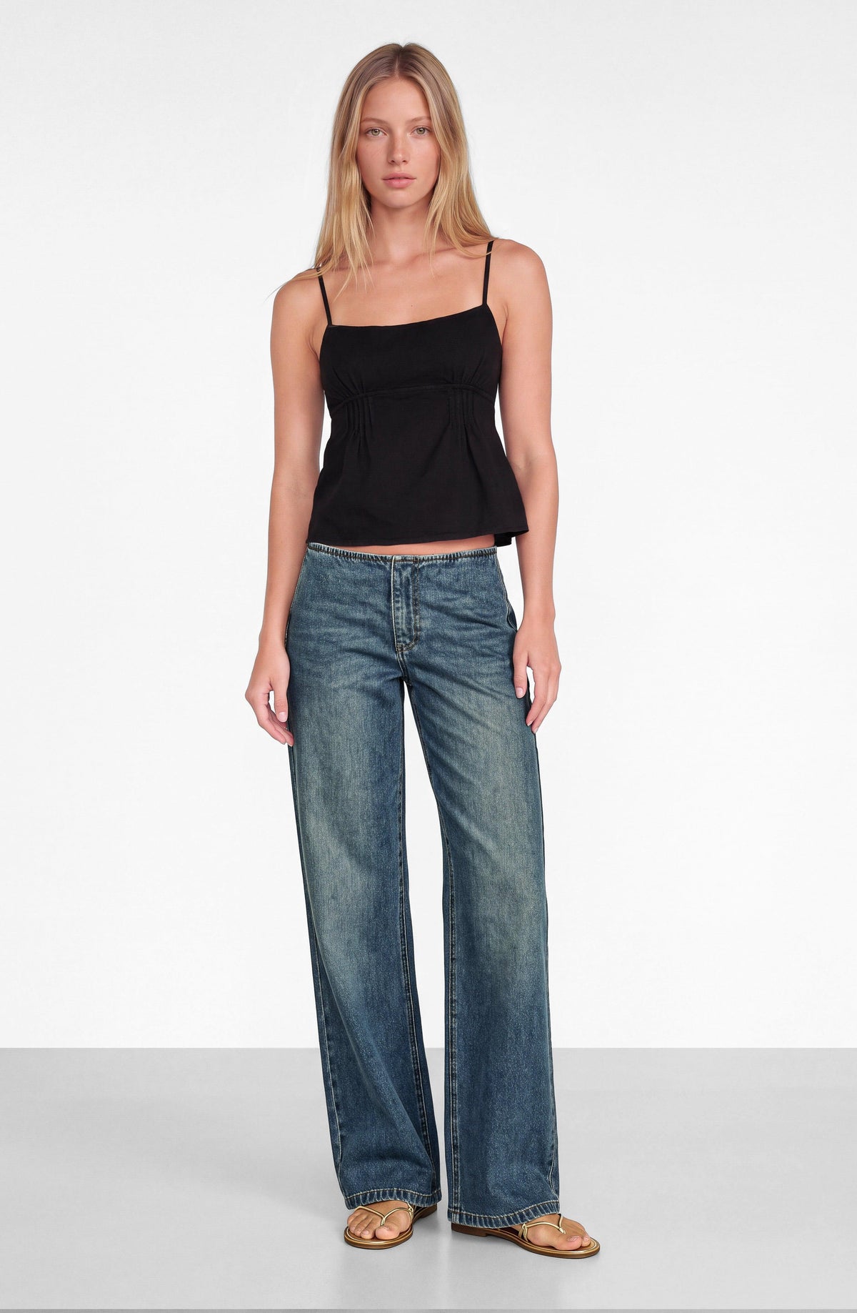 Black Top with a Pleated Neckline