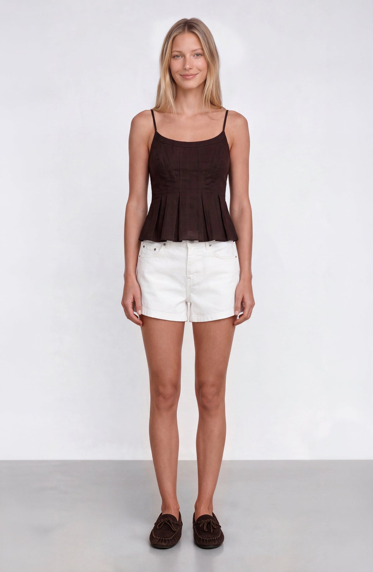 Brown Fitted Pleated Top