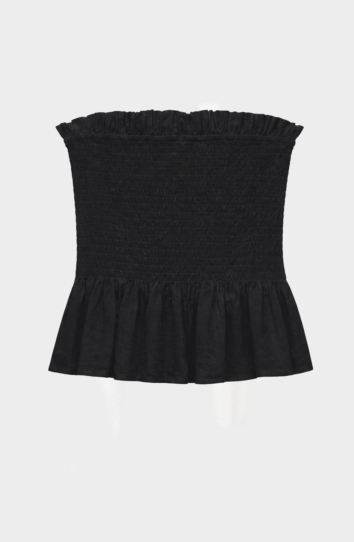 Black Strapless Smocked Top