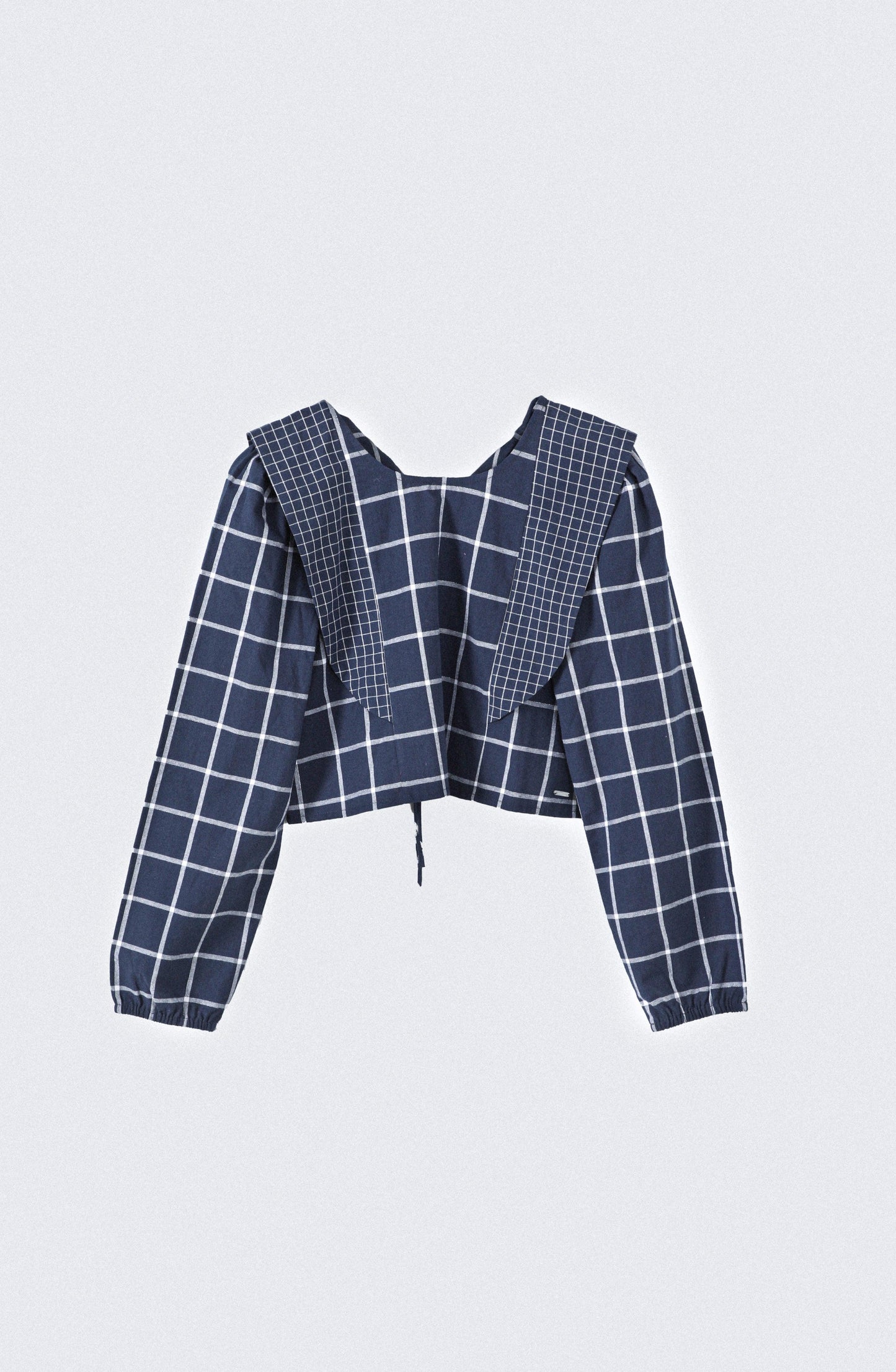 Blue Plaid Blouse with Ruffles