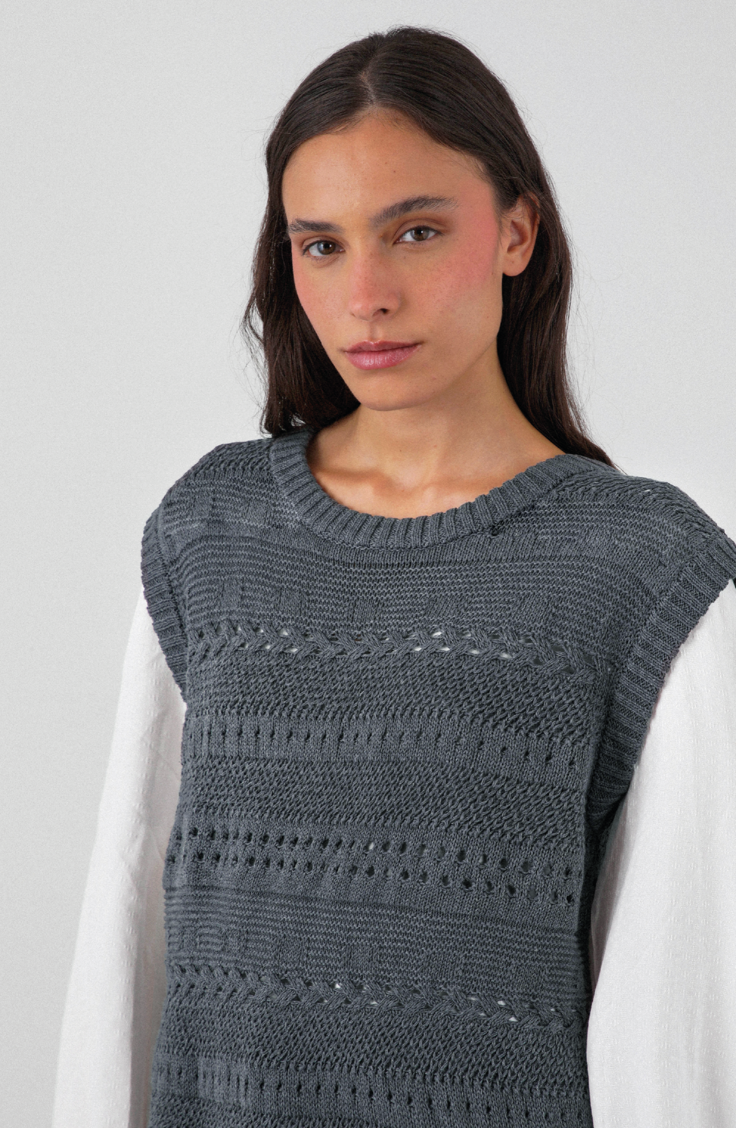 Gray Braided Sweater Vest