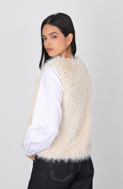 Sleeveless Fur Jacket White