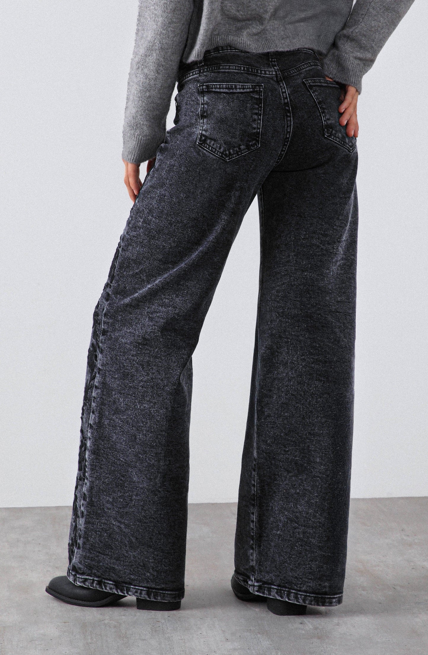 Grey Floral Embroidered Pants