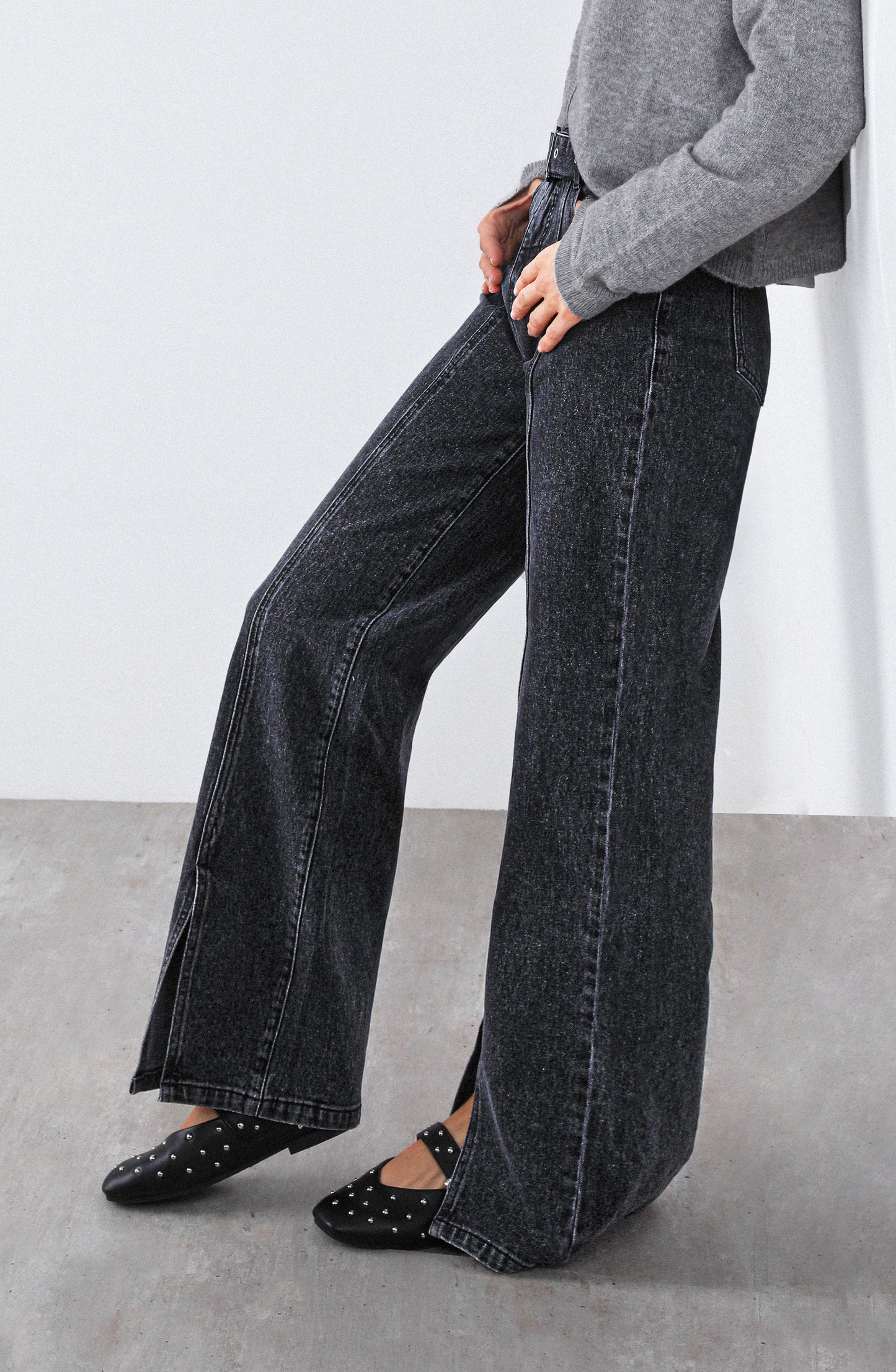 Black Belted Slit Pants