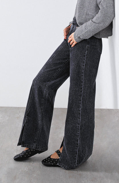 Black Belted Slit Pants
