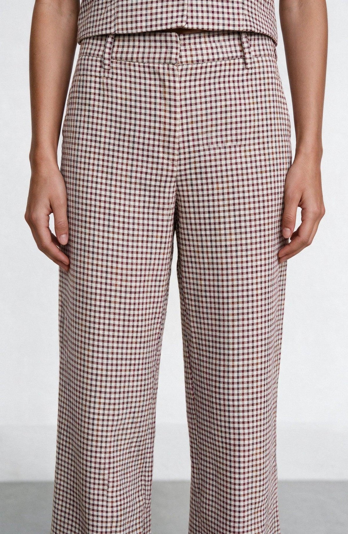 Ecru Plaid-Print Pants