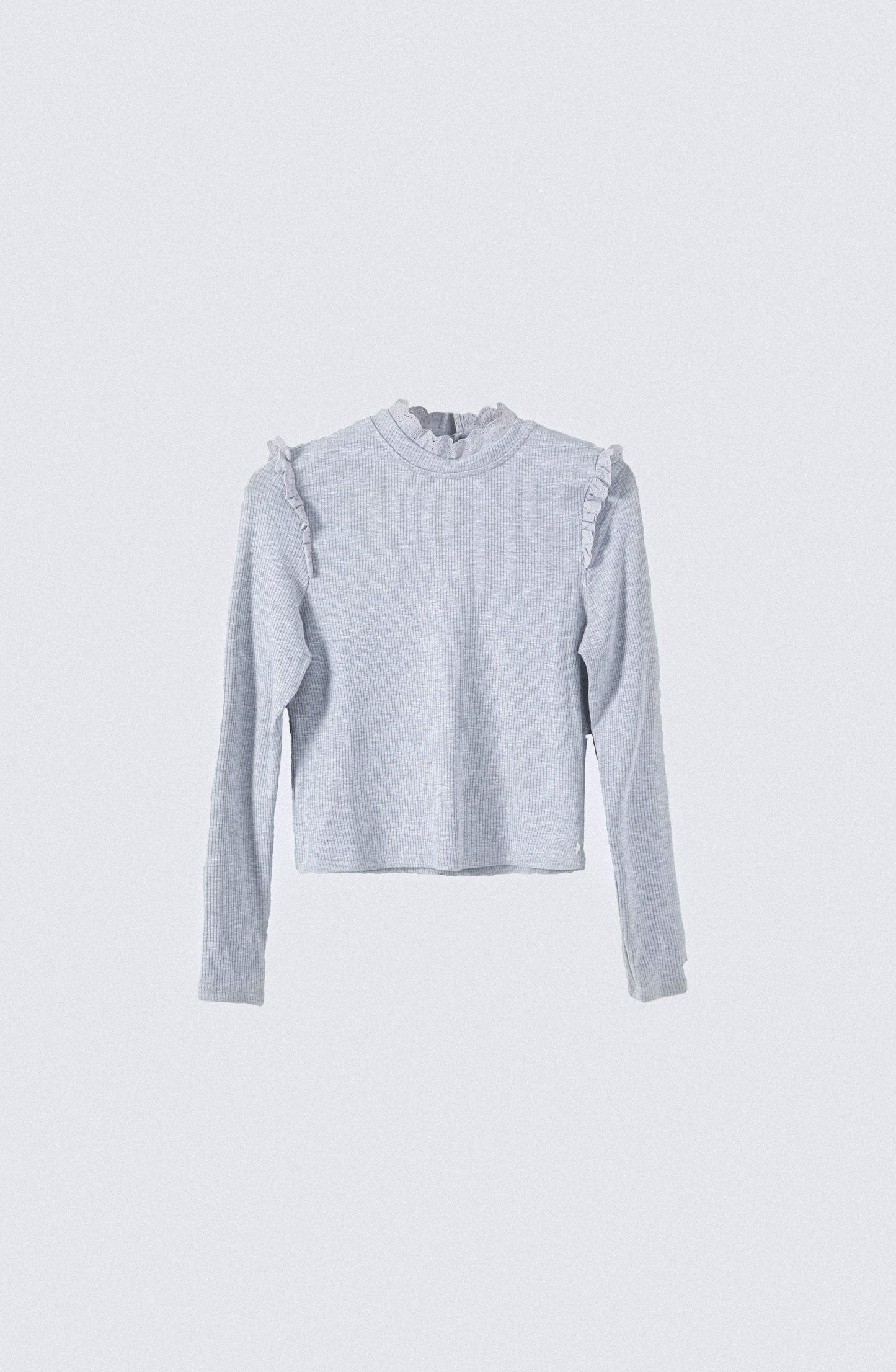 Gray Long Sleeve T-Shirt with Ruffles