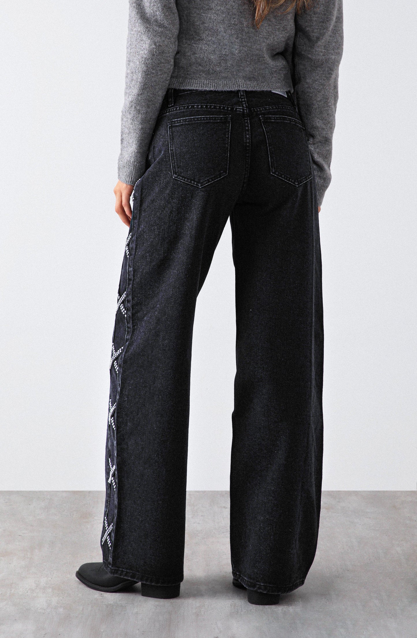 Black Side Stripe Studded Pants