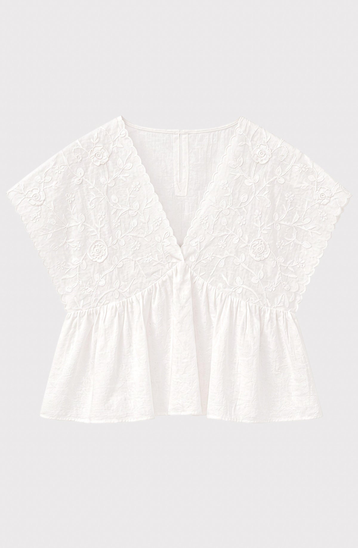 White Embroidered Square-Neck Top
