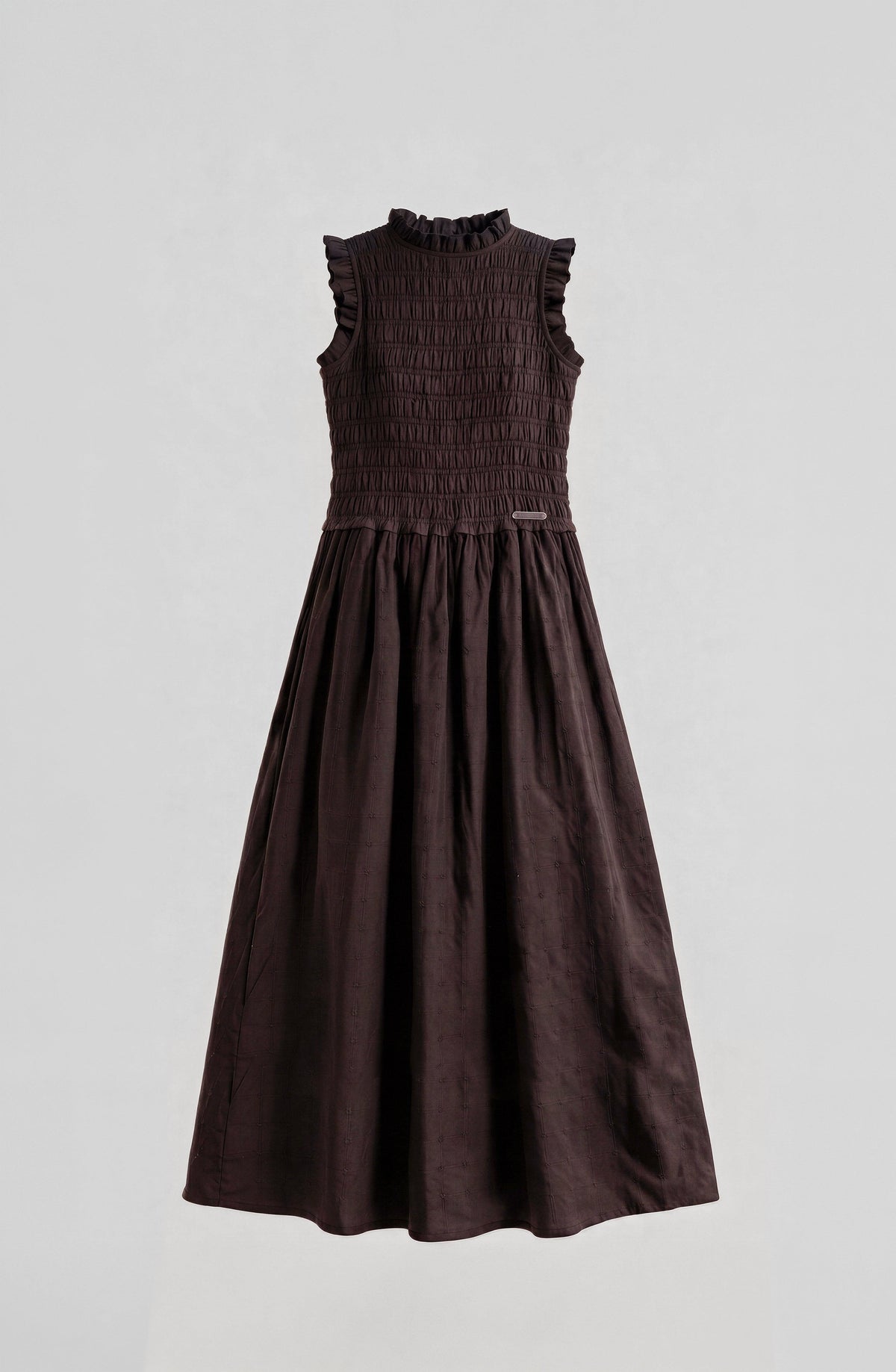 Brown Sleeveless Smocked Dress