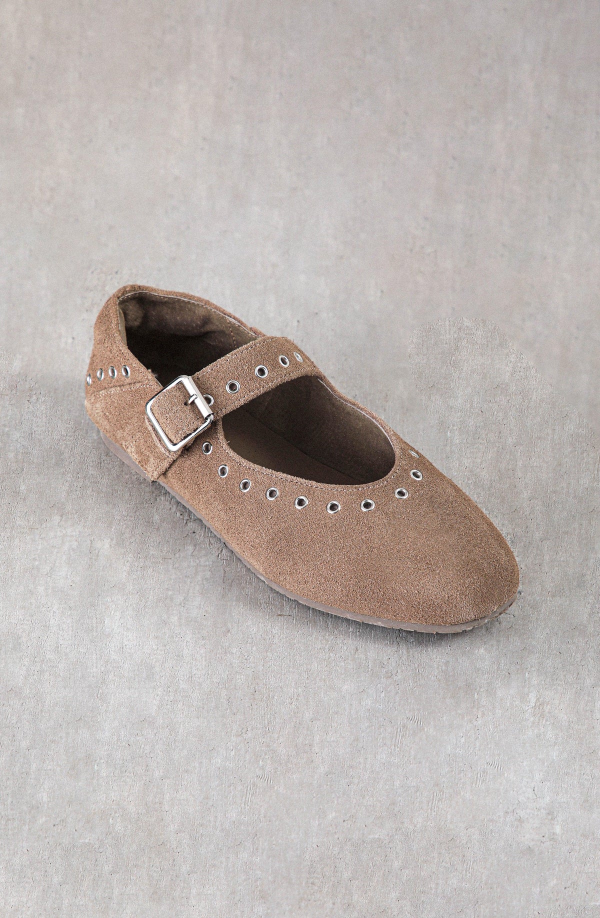 Taupe Eyelet Ballet Flats