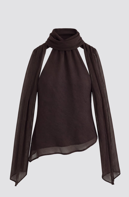 Brown Asymmetrical Blouse