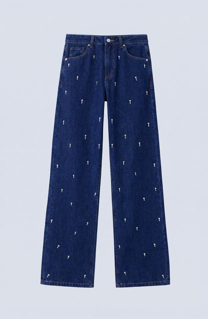 Indigo Rhinestone Drops Pants