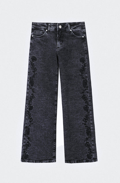 Grey Floral Embroidered Pants