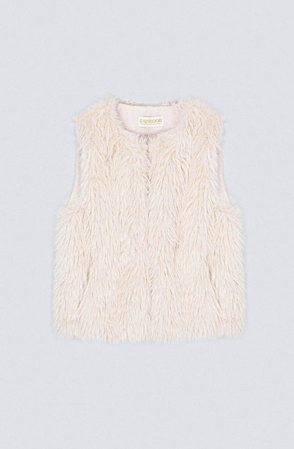 Sleeveless Fur Jacket White