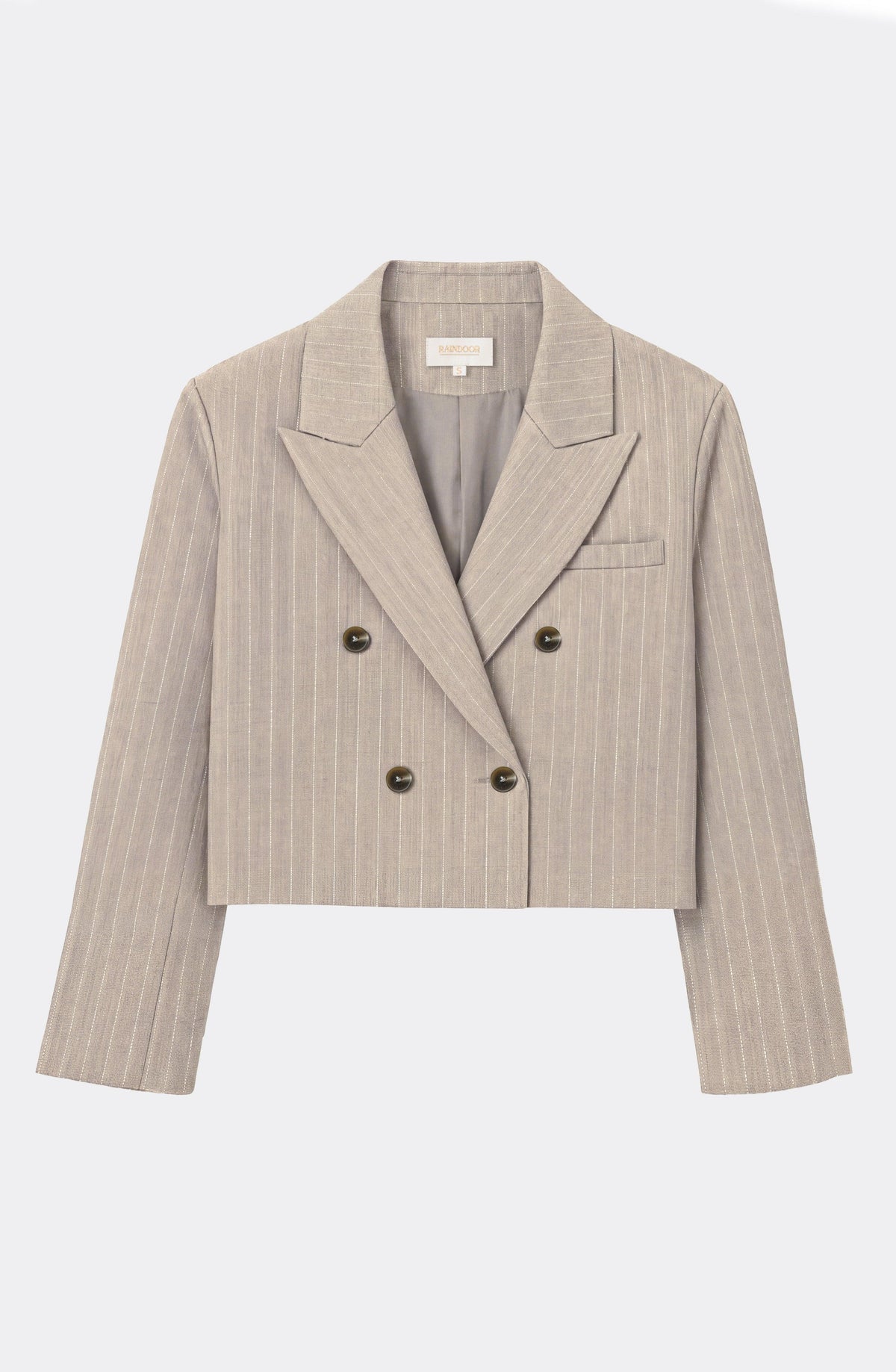 Cropped Beige Lurex Striped Blazer