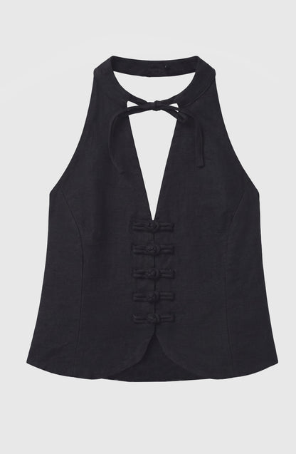 Black Button Halter Top