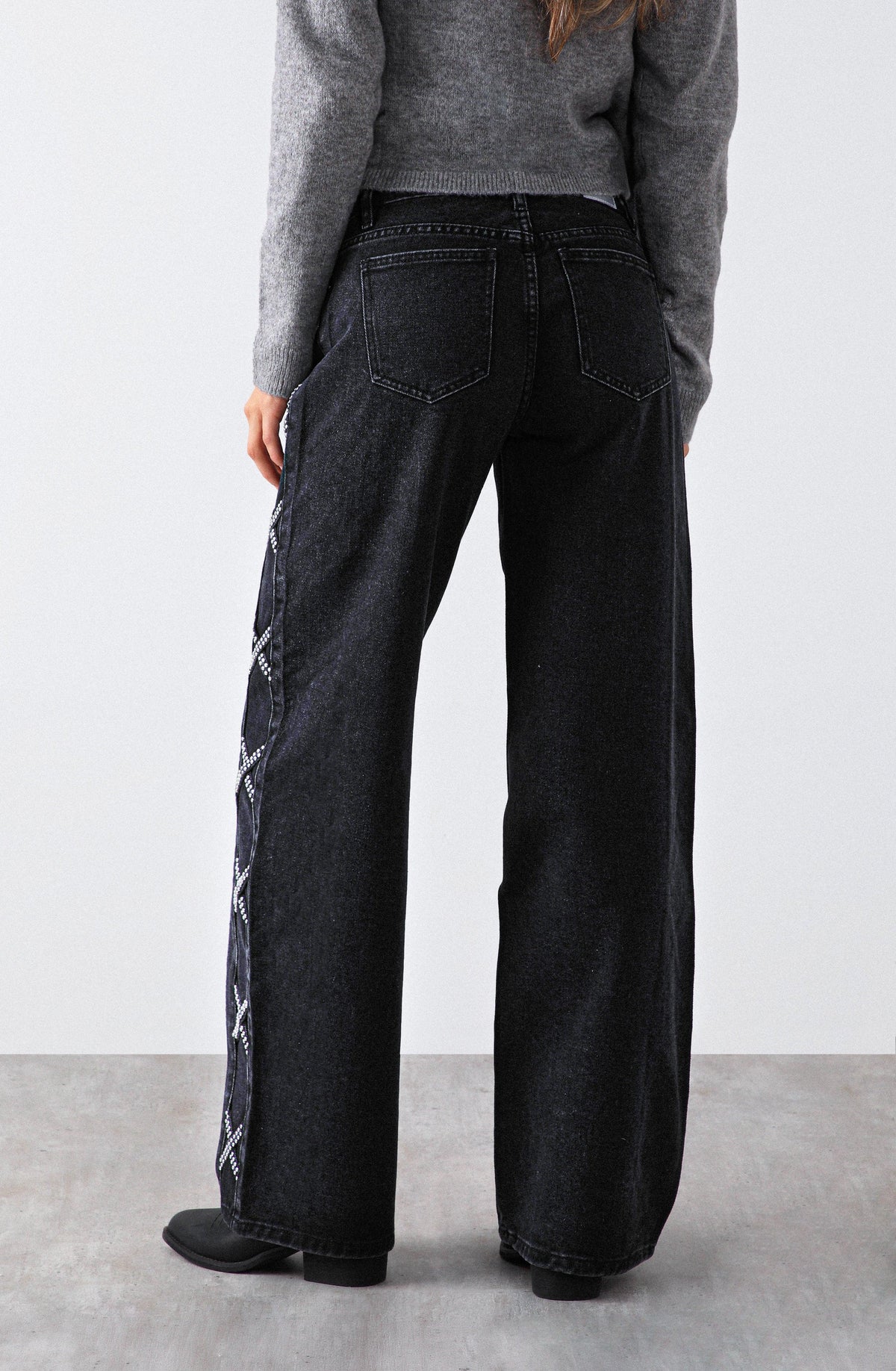 Black Studded Side-Stripe Pants