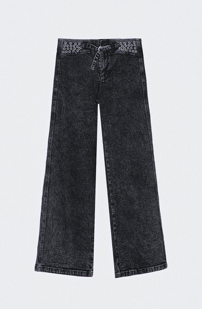 Black Eyelet Waistband Pants