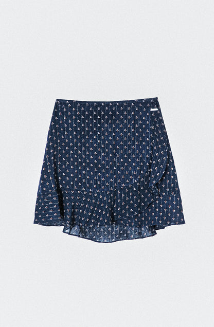 Blue Lurex Ruffled Printed Skirt